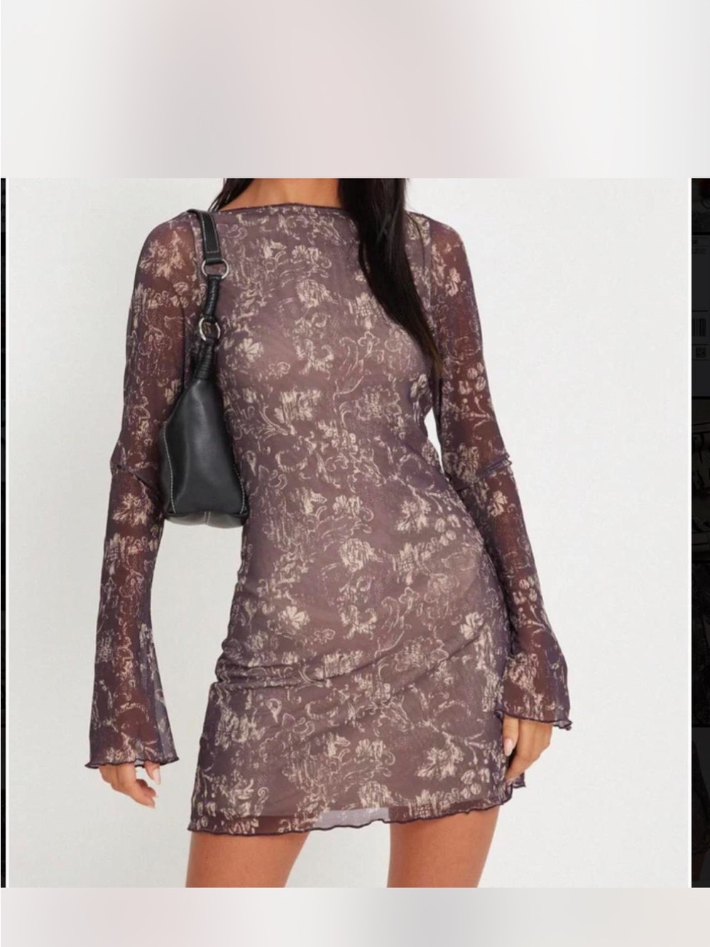 Motel Rocks Mauve Floral Sheer Long-Sleeve Mini Dress